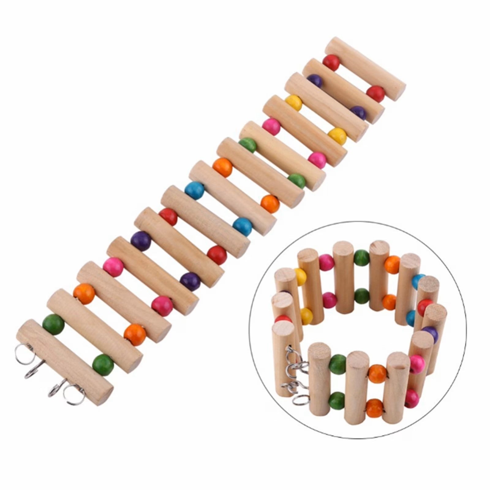 Parrot Ladder, Wooden Ladder with Colorful Beads Steps Climbing Bridge Bird Cage Play Conure Toys for Conure Parakeet Budgie Lovebirds, Parakeet Cage Accessories