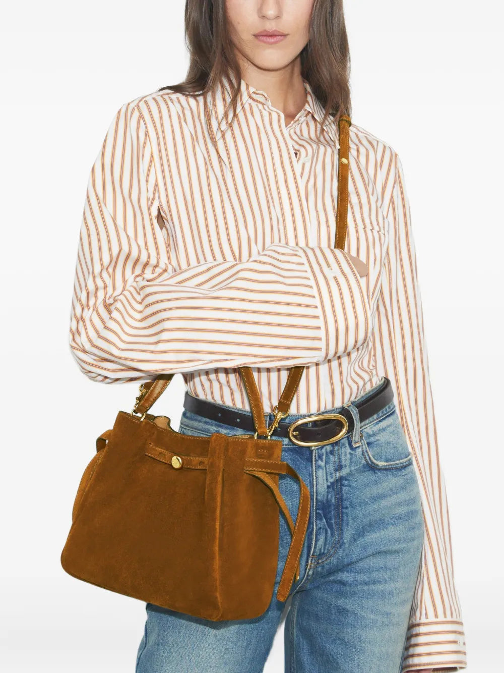 Tory Burch Romy logo-plaque suede bucket bag