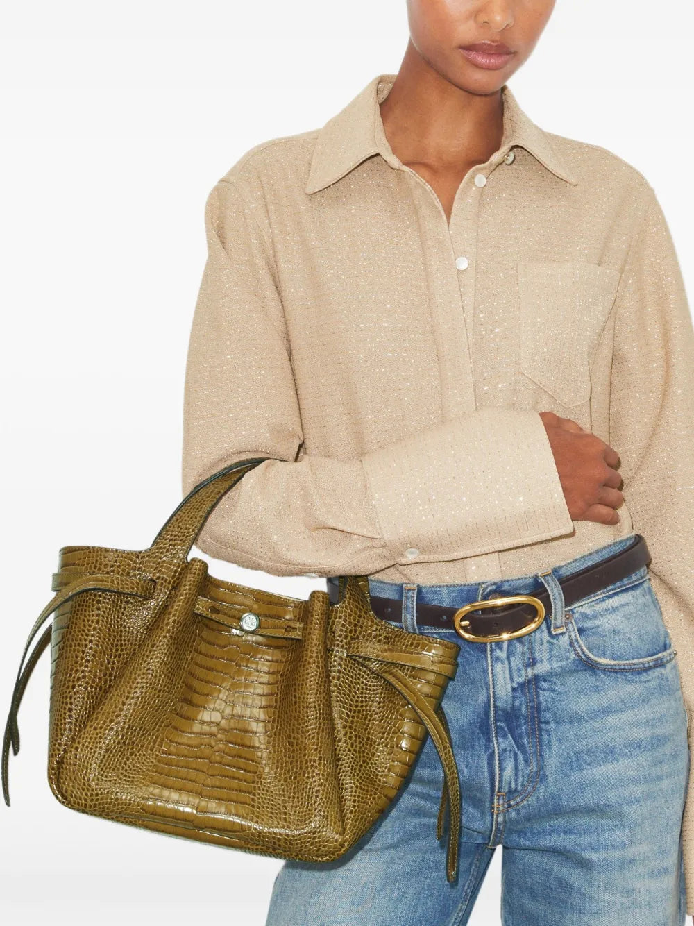 Tory Burch small Romy croc-embossed tote bag