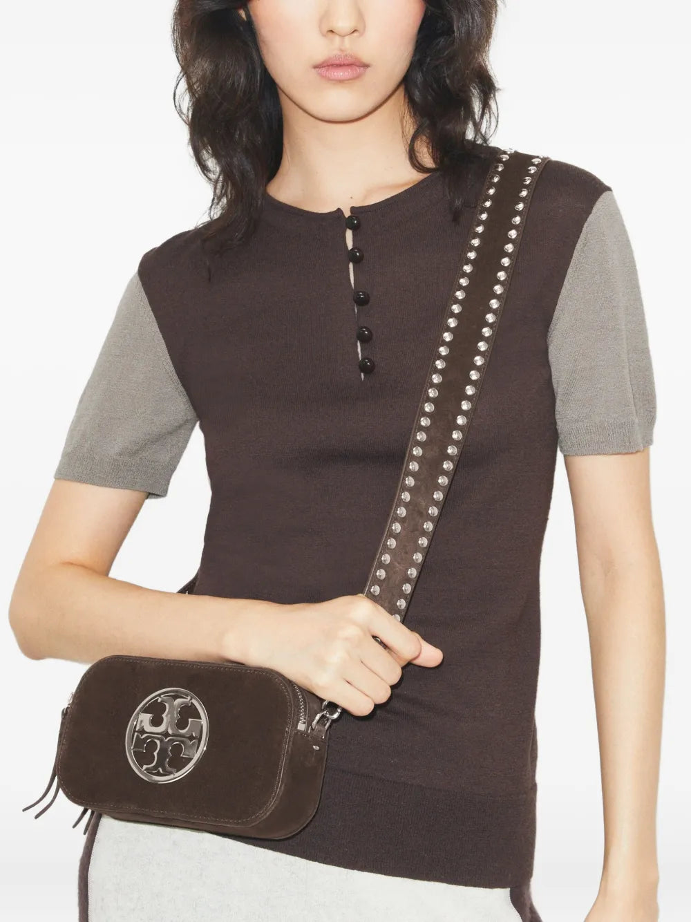 Tory Burch mini Miller logo-studded suede crossbody bag