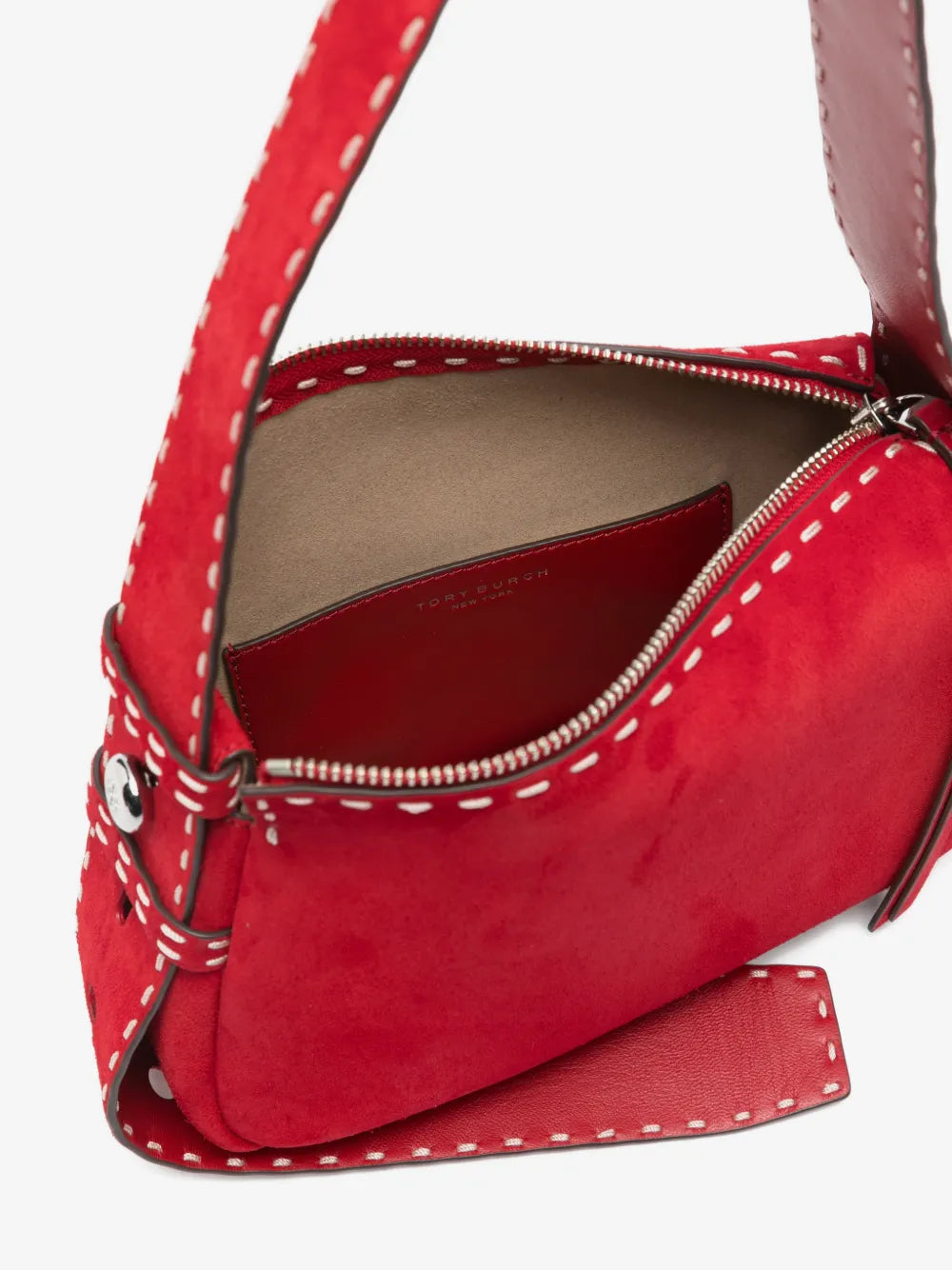 Tory Burch small Romy suede pick stitch shoulder bag
