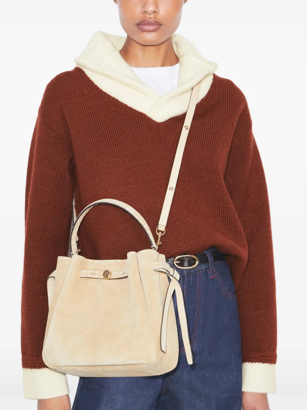 Tory Burch Romy suede pick stitch bucket bag