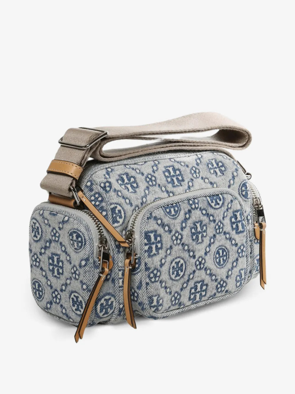Tory Burch T monogram denim pocket cross body bag