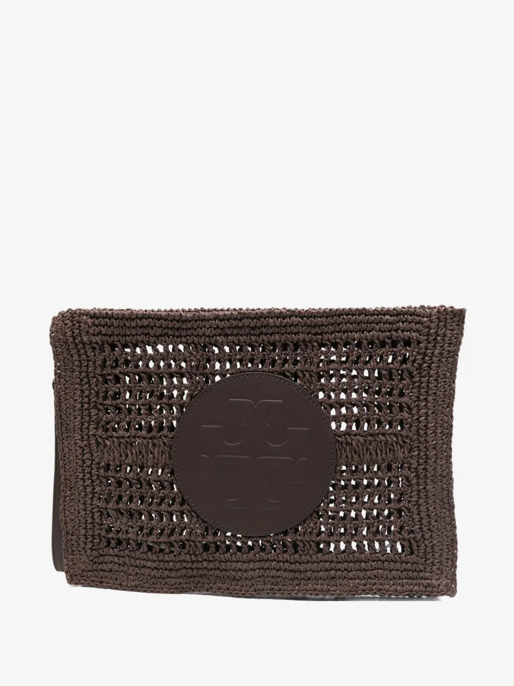 Tory Burch logo-patch woven clutch bag