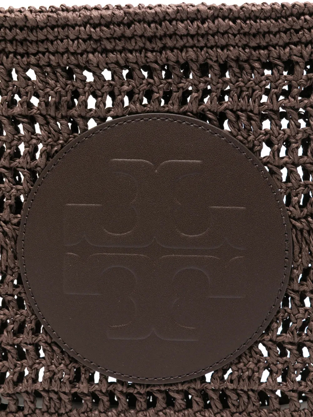 Tory Burch logo-patch woven clutch bag
