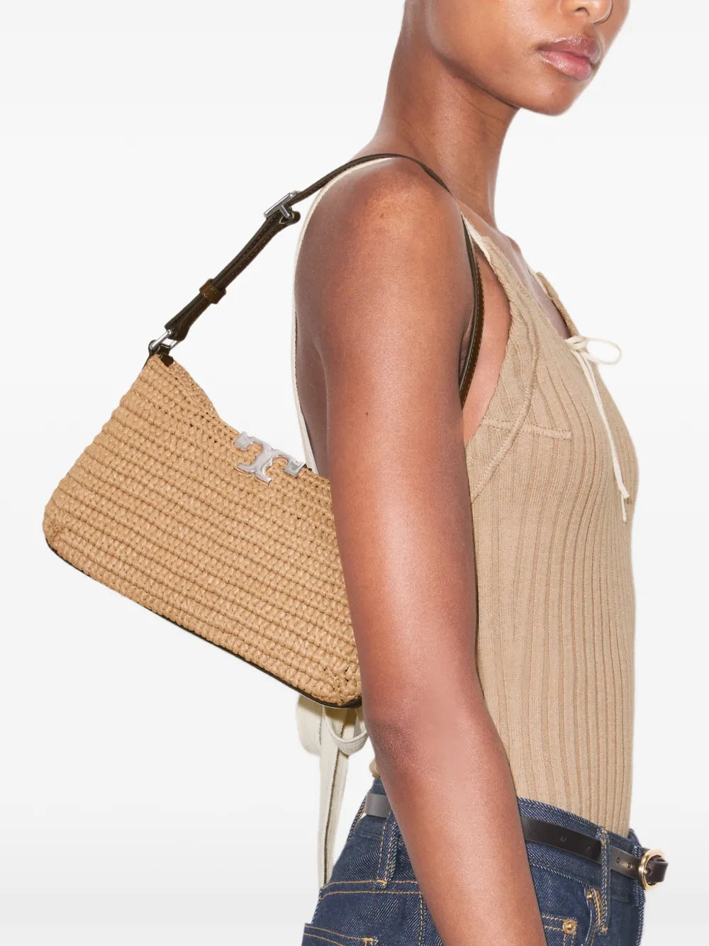 Tory Burch Eleanor raffia slim shoulder bag