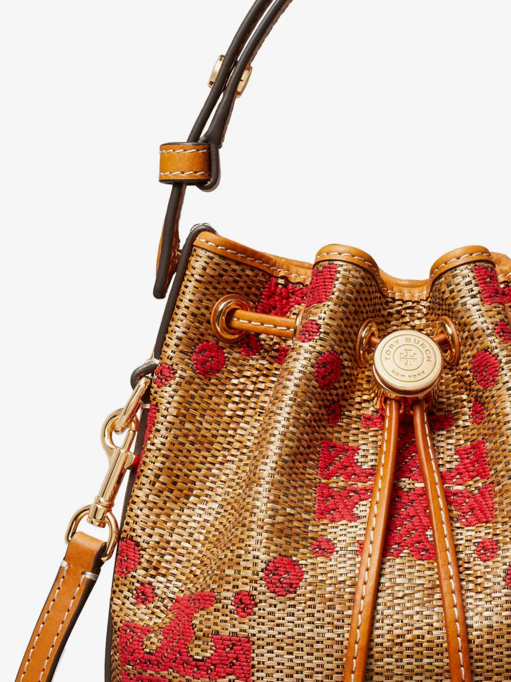 Tory Burch T Monogram straw mini bucket bag