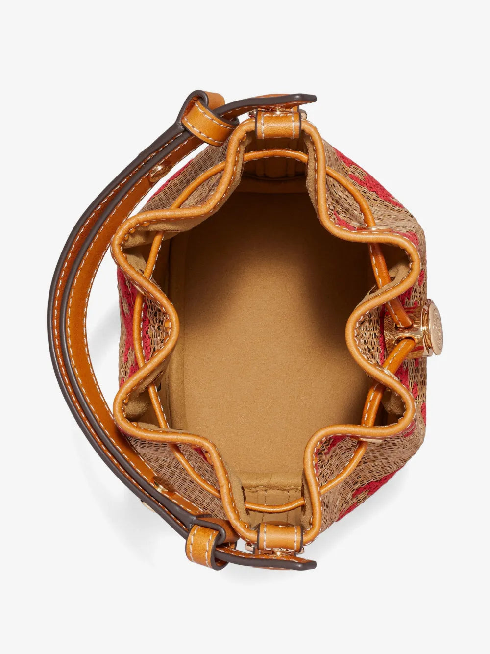 Tory Burch T Monogram straw mini bucket bag