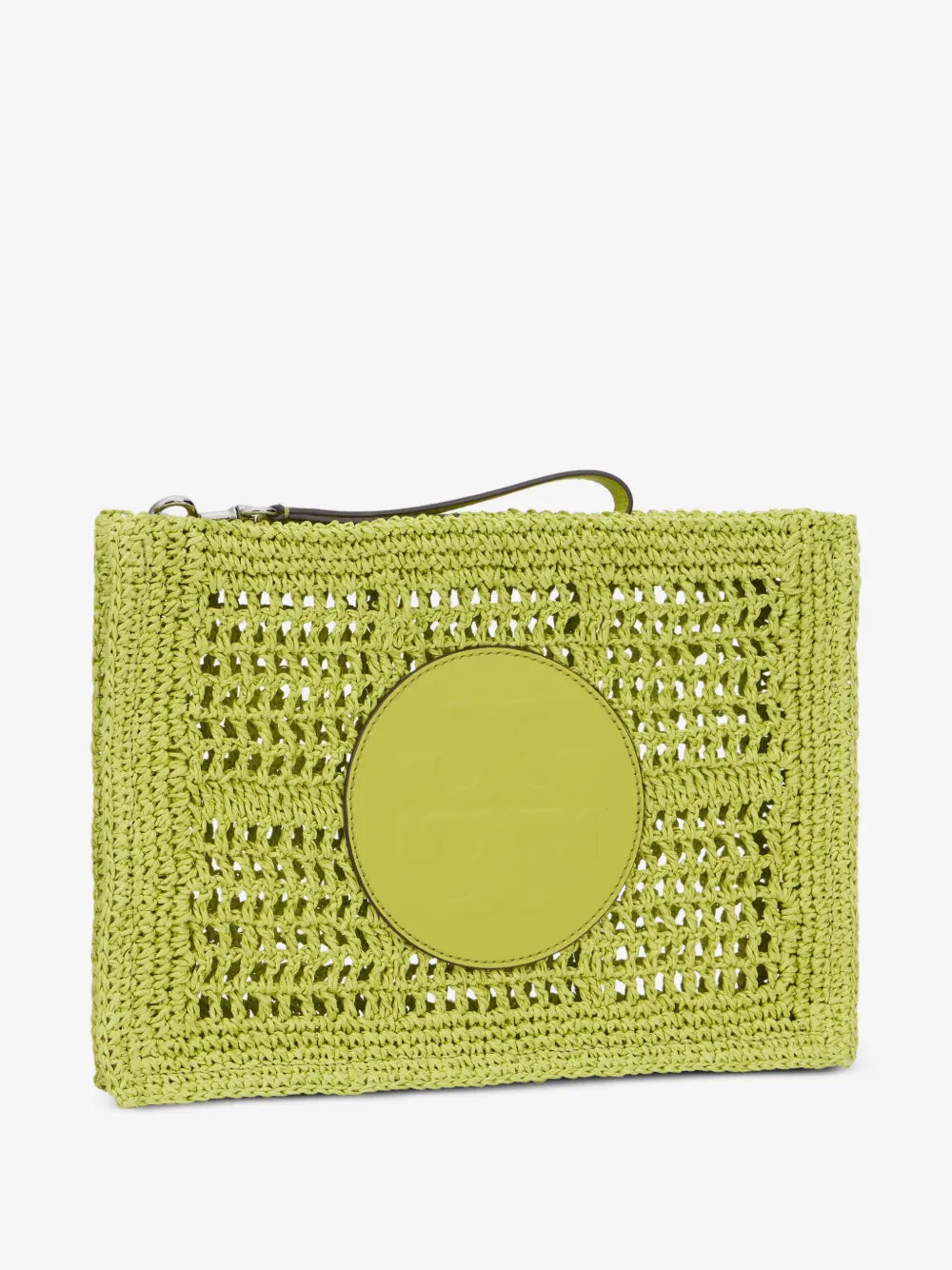 Tory Burch Ella logo-patch woven clutch bag