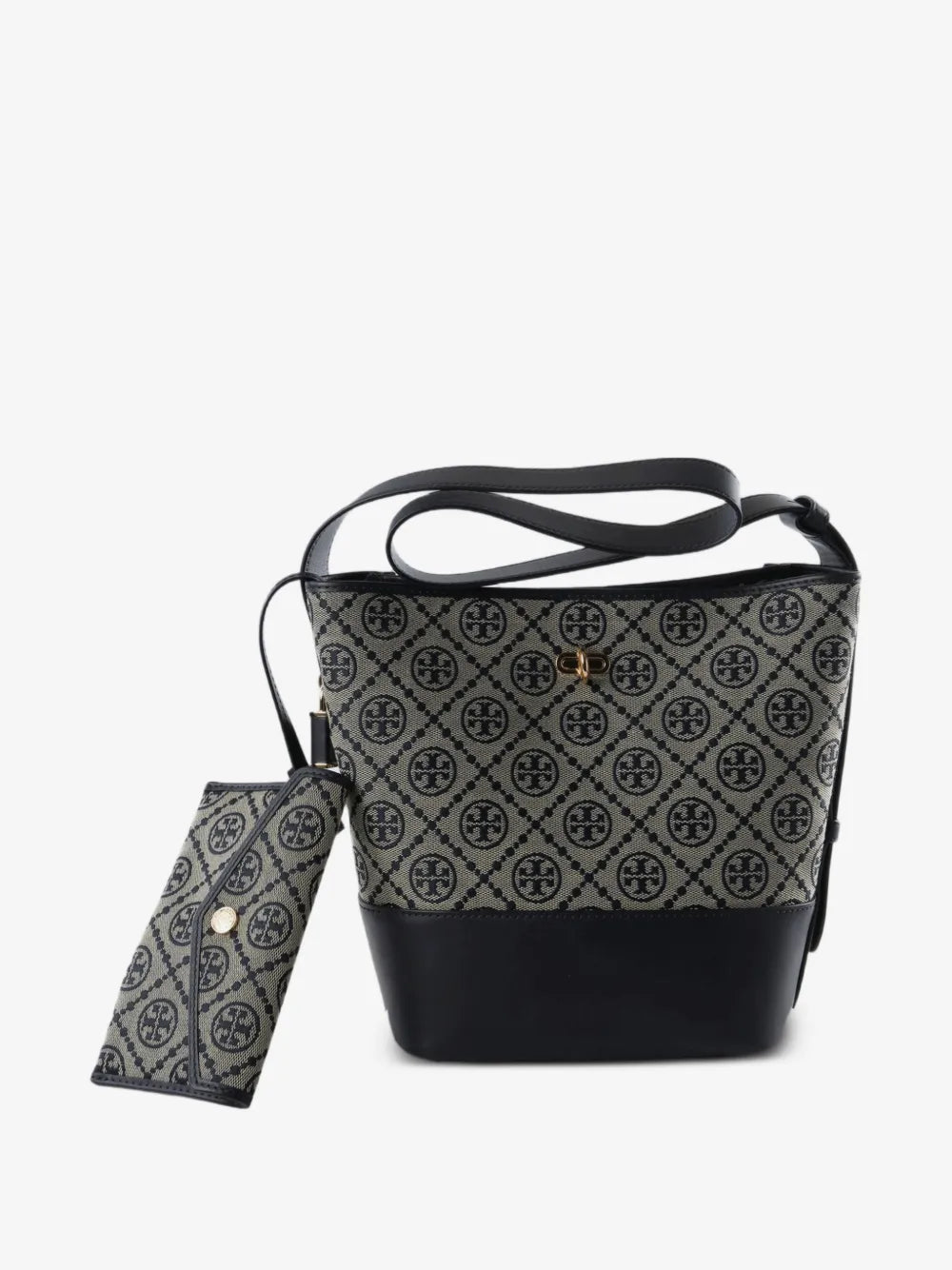 Tory Burch T Monogram leather-trim bucket bag