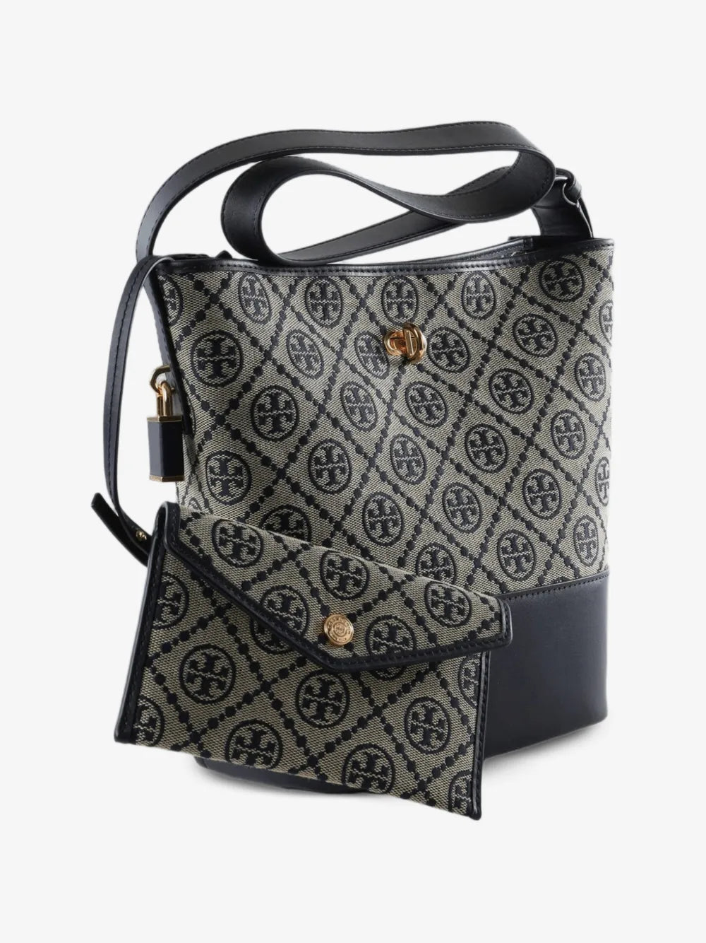 Tory Burch T Monogram leather-trim bucket bag