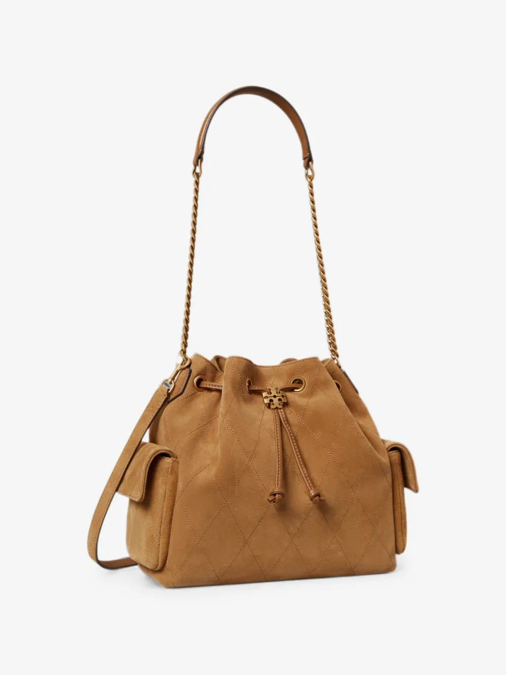 Tory Burch Charlie quilted suede drawstring shoulder bag