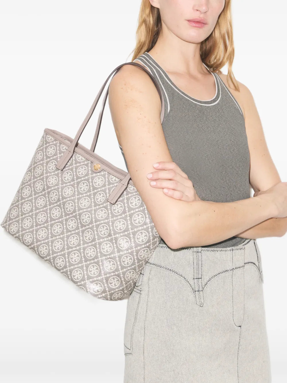 Tory Burch T Monogram coated jacquard small zip tote bag