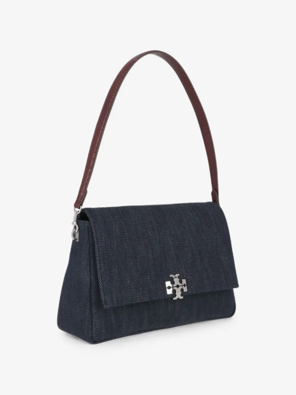 Tory Burch Charlie logo-plaque denim shoulder bag