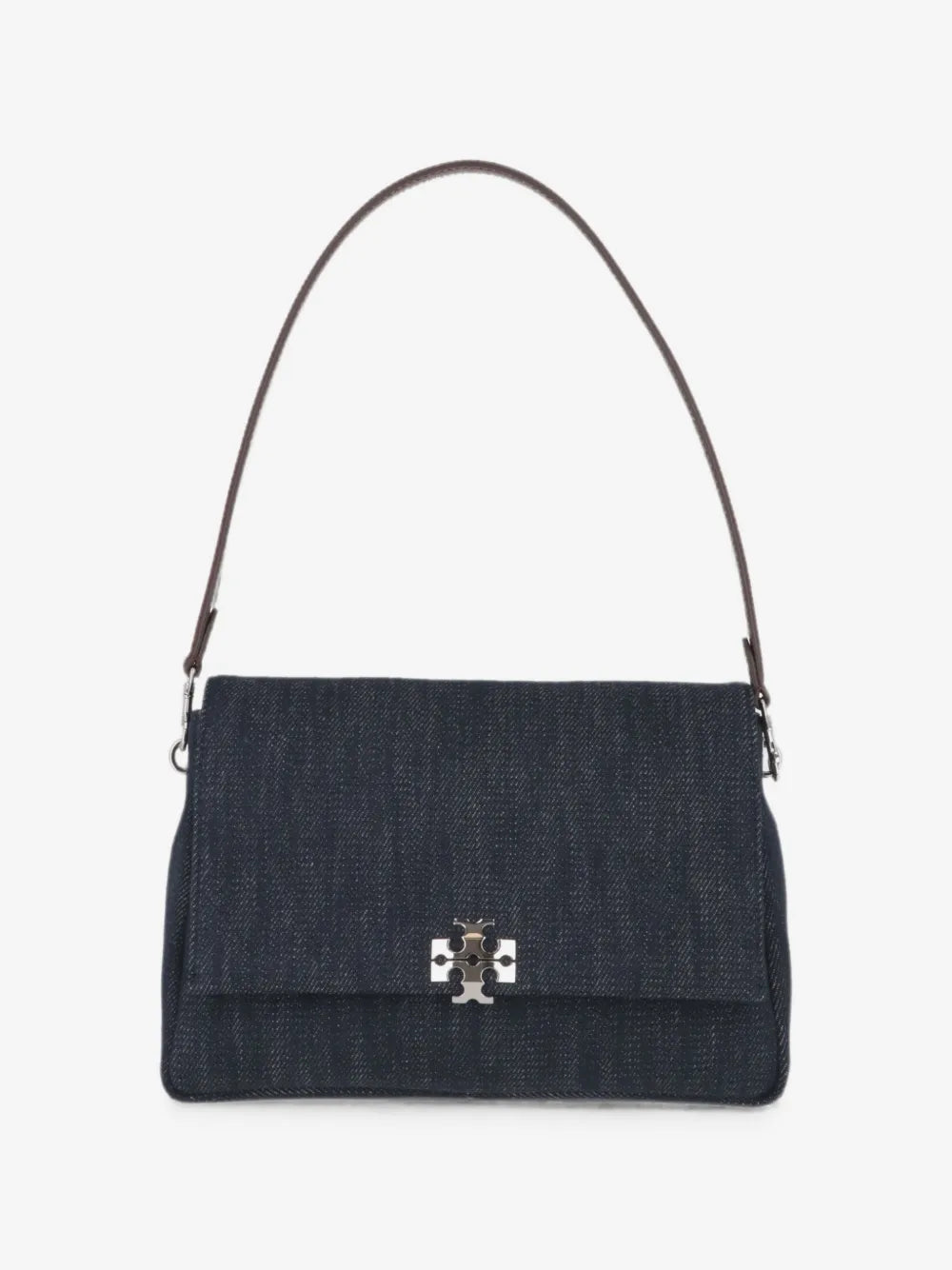 Tory Burch Charlie logo-plaque denim shoulder bag