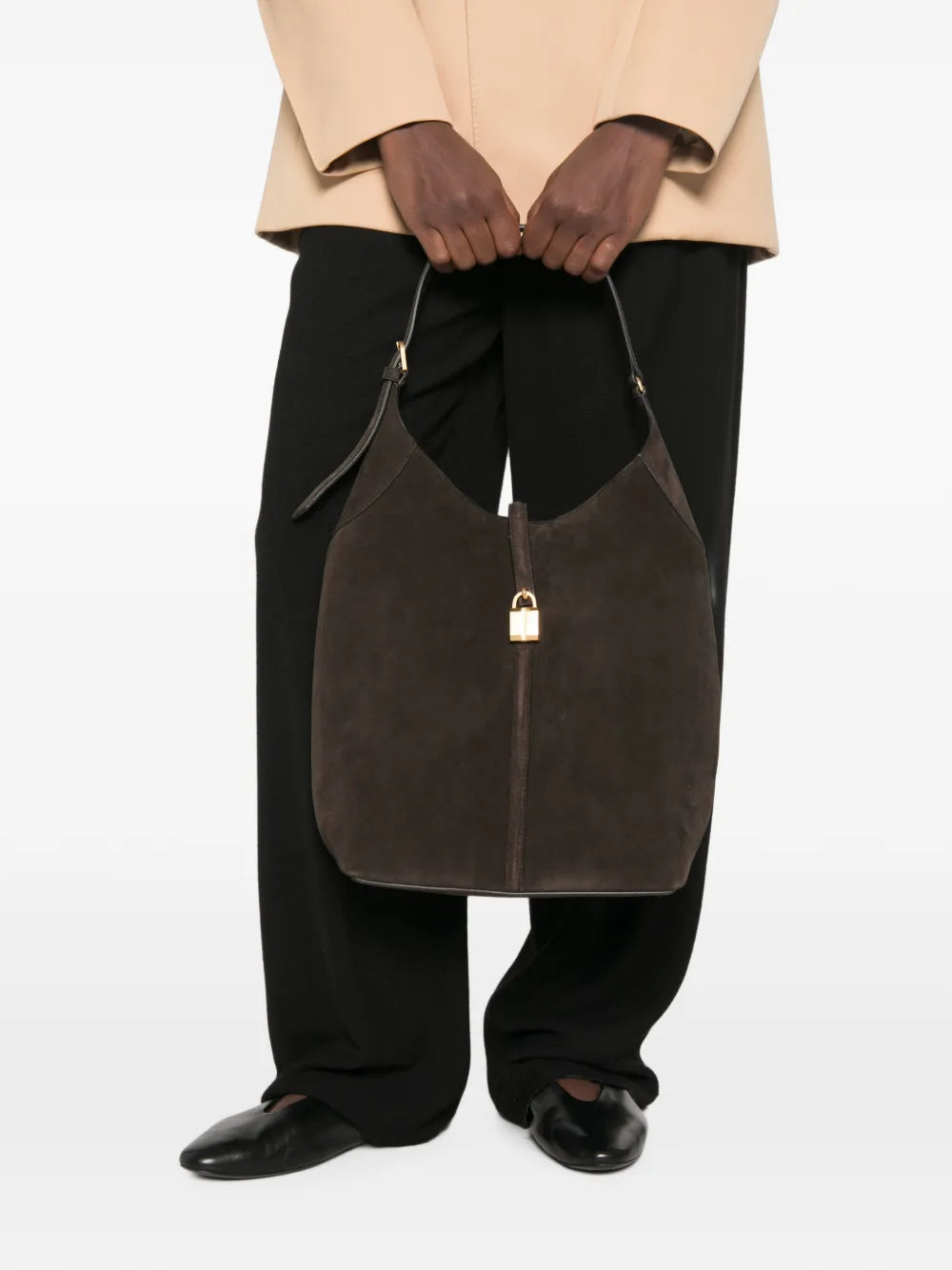 DeMellier large Siena padlock-detail suede shoulder bag