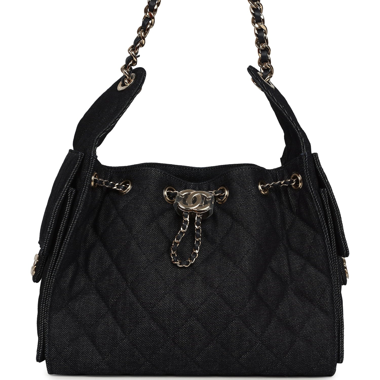 Chanel Small 25 Hobo Bag Dark Blue Denim Light Gold Hardware