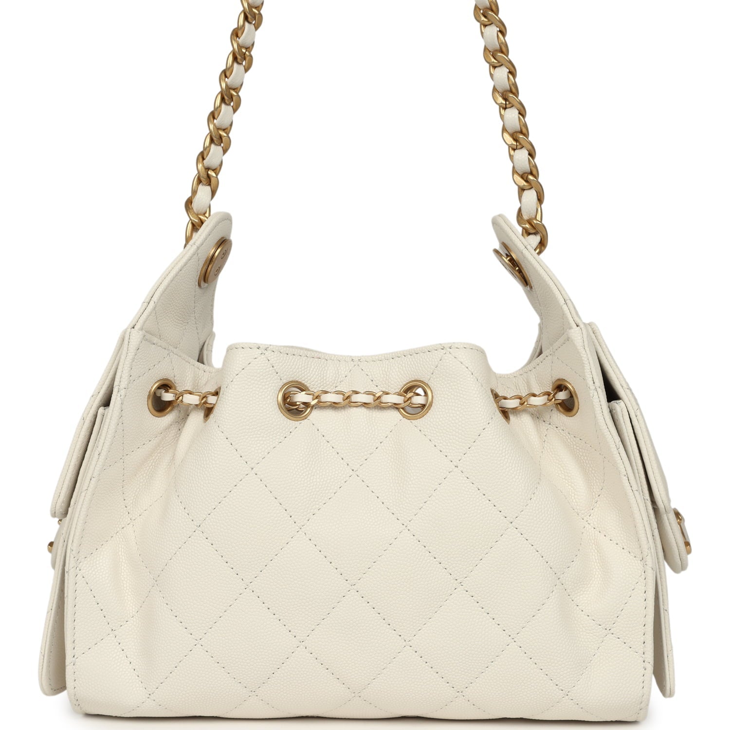 Chanel Mini 25 Hobo Bag White Caviar Antique Gold Hardware