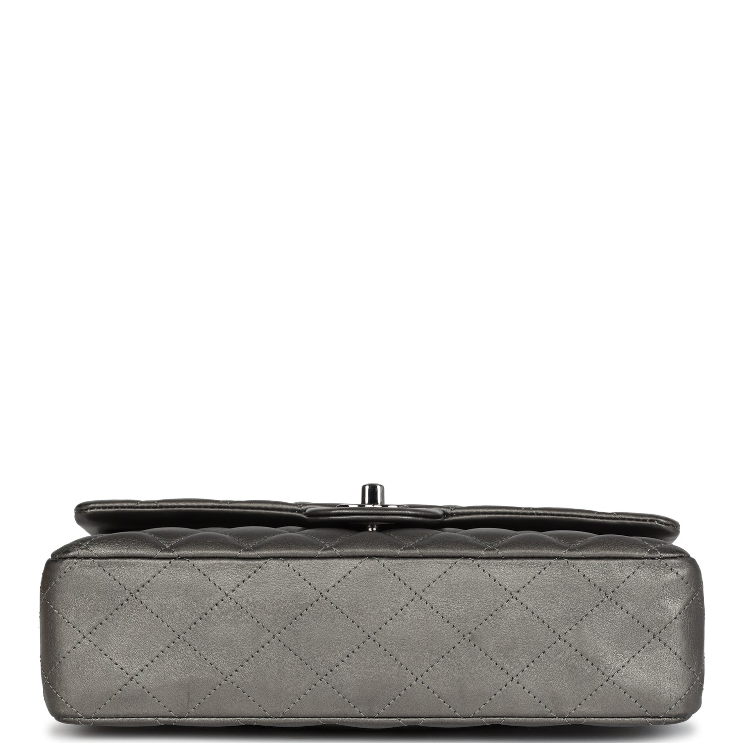 Pre-owned Chanel Medium Classic Double Flap Bag Metallic Grey Lambskin Silver Hardware