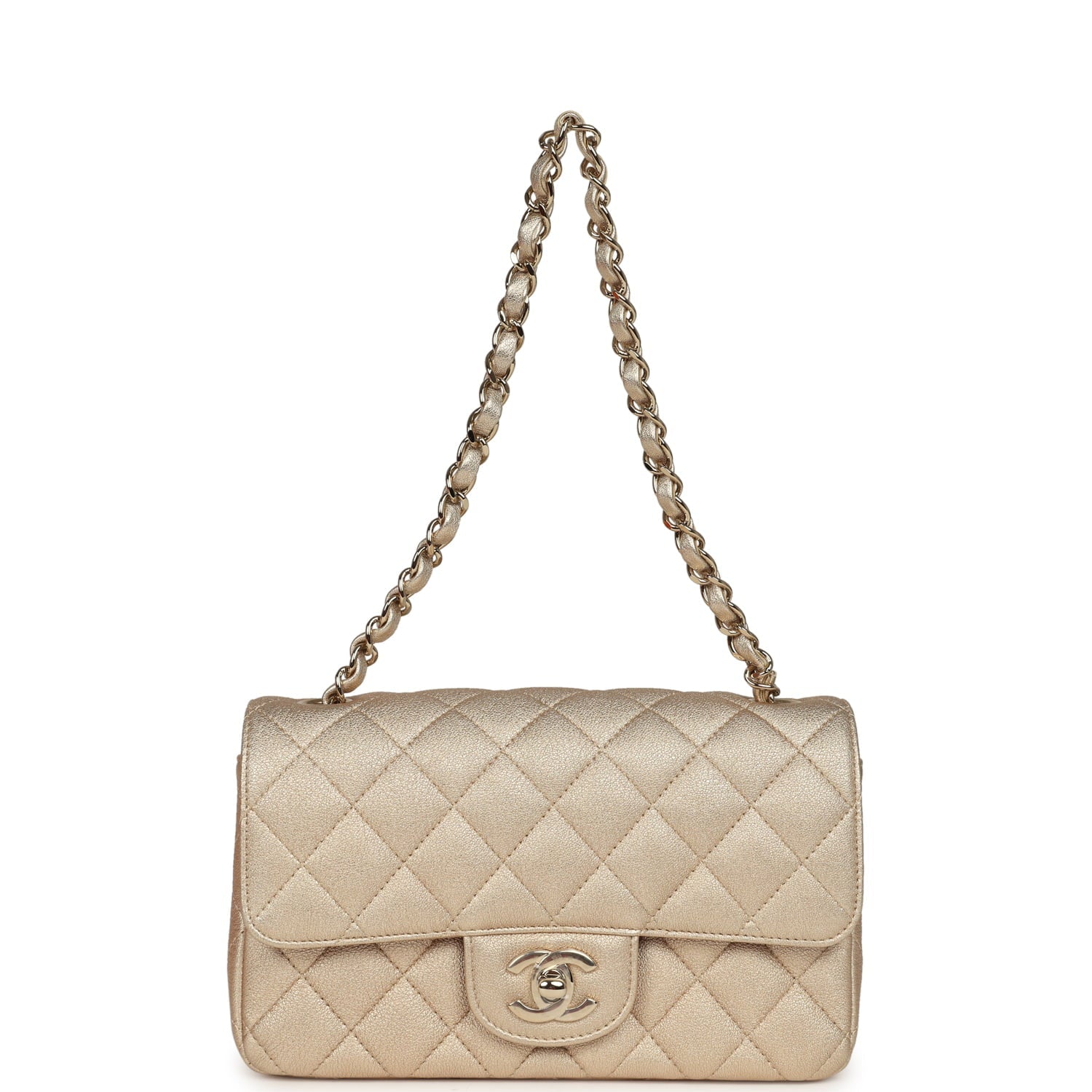 Chanel Mini Classic Rectangular Flap Bag Gold Grained Lambskin Caviar Light Gold Hardware