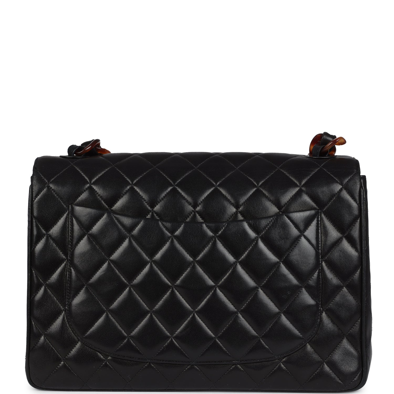 Vintage Chanel Jumbo Classic Single Flap Bag Black Lambskin Tortoiseshell Bakelite Hardware