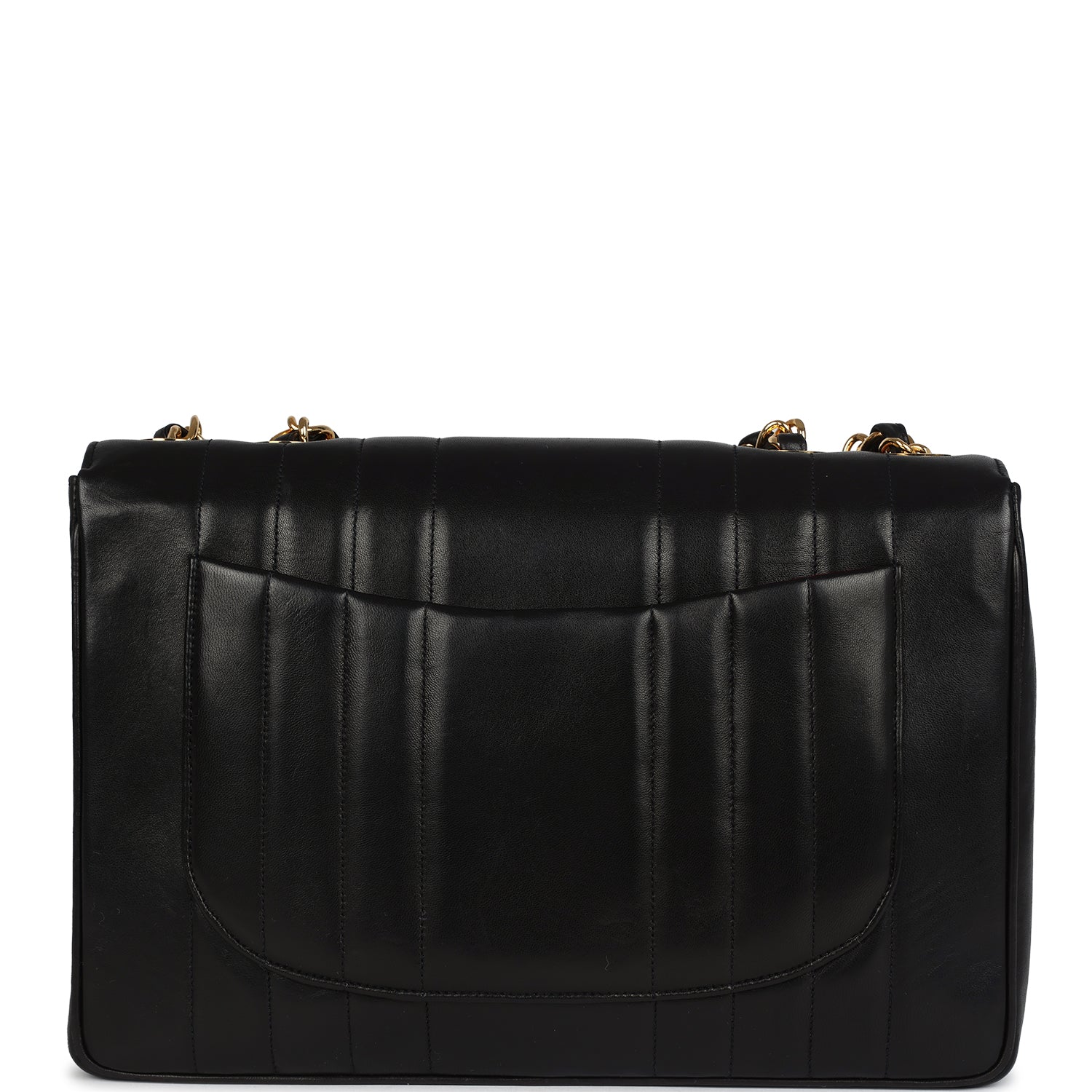 Vintage Chanel Jumbo Classic Mademoiselle Vertical Flap Black Lambskin Gold Hardware