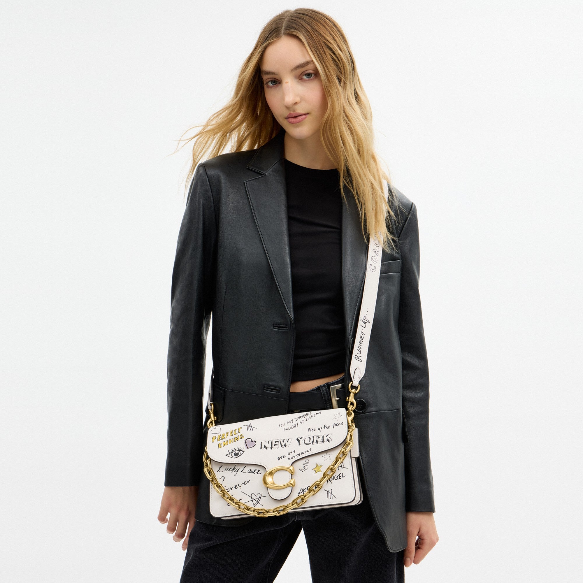 Chain Tabby Shoulder Bag With Sketch Print