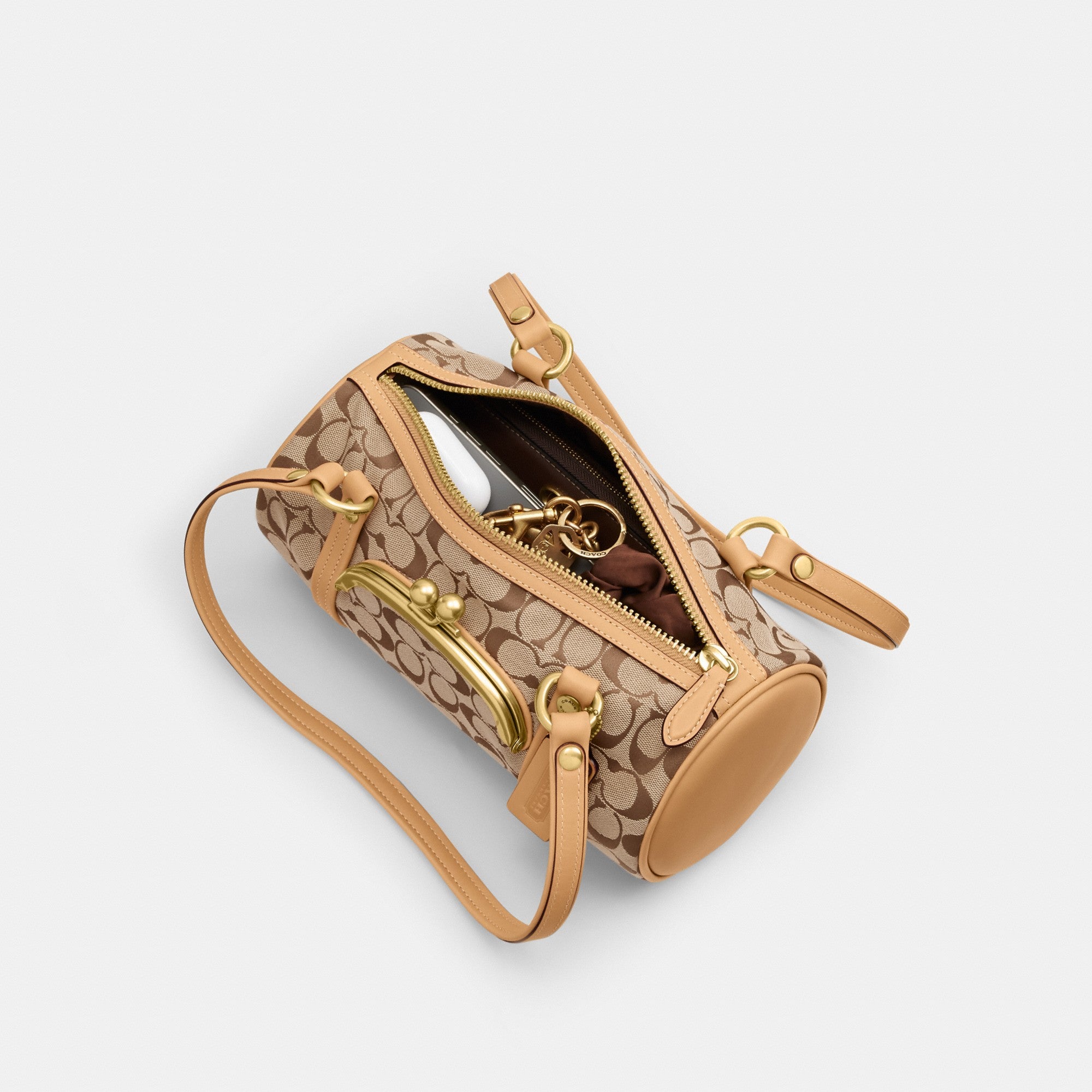 Kisslock Barrel Bag 28 In Signature Jacquard