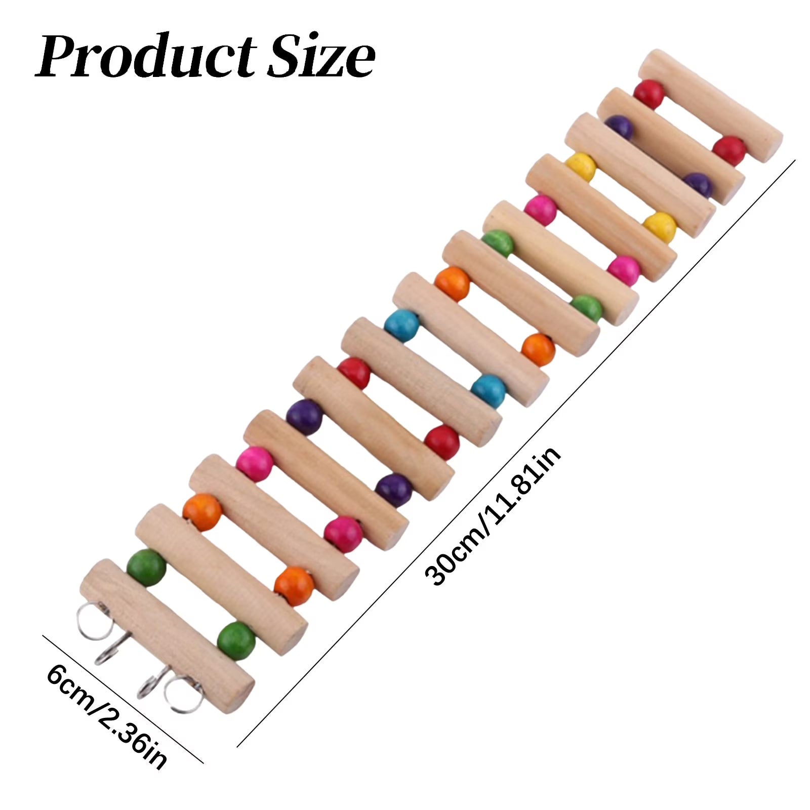 Parrot Ladder, Wooden Ladder with Colorful Beads Steps Climbing Bridge Bird Cage Play Conure Toys for Conure Parakeet Budgie Lovebirds, Parakeet Cage Accessories